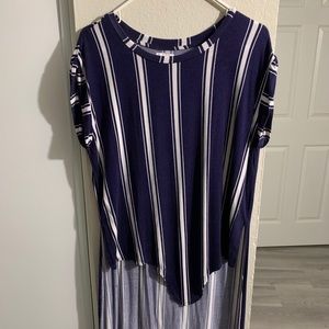 Striped Crew Neck Hi-Low Shirt